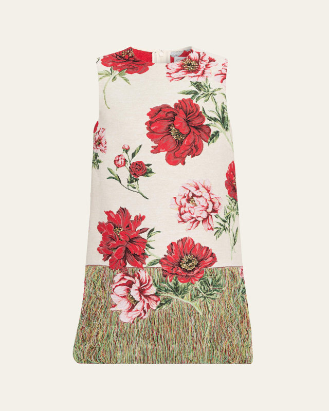 Peony Unraveled Jacquard Sleeveless Mini Day Dress